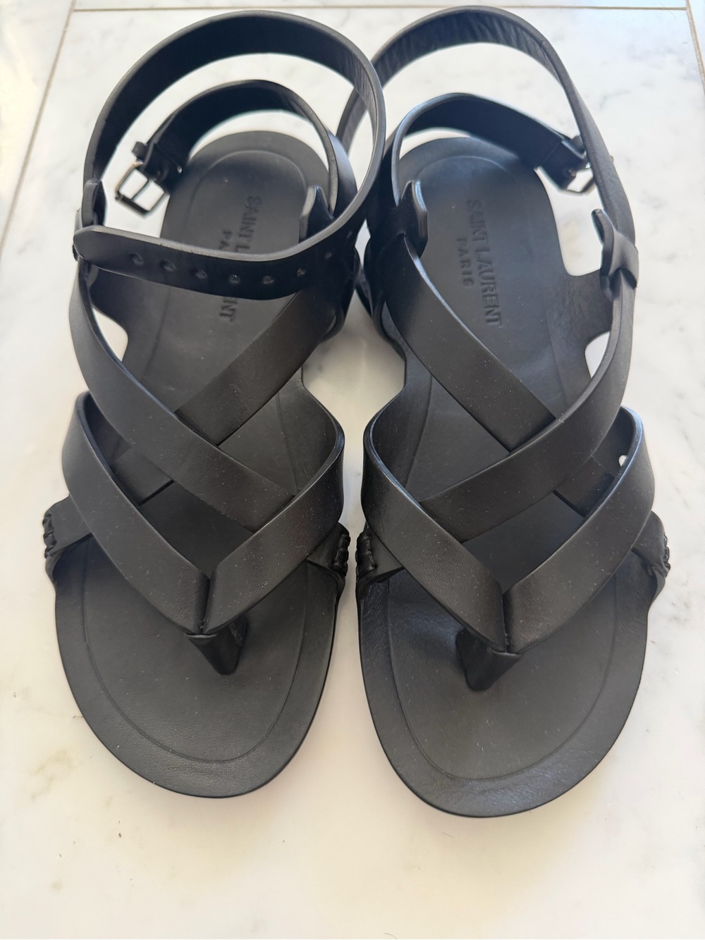 Saint Laurent Matte Black Crisscross Strap Sandals